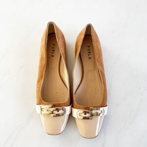 Furla Brown and Cream Flats with Gold Accent